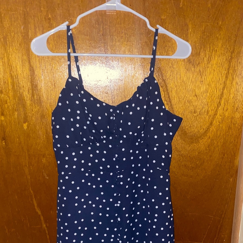 Elegant Navy Polka Dot Dress